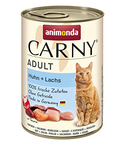 Carny Katzen Nassfutter Mix Huhn + Lachs (6 x 400g), Katzen Nassfutter ohne Getreide und Zucker für ausgewachsene Katzen von animonda mit frischen fleischlichen Zutaten von animonda Carny