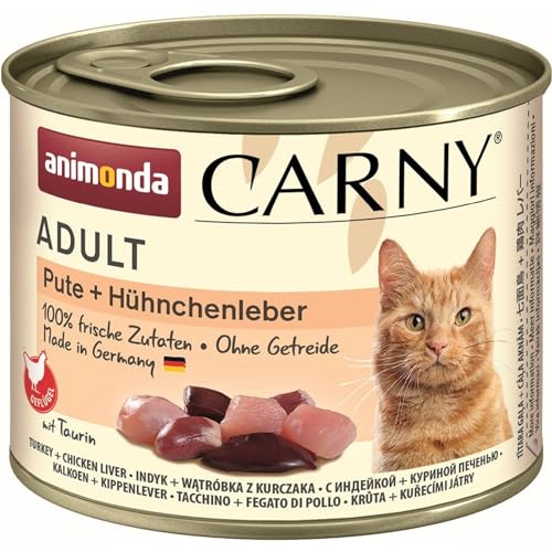 Carny Katzen Nassfutter Pute + Hühnchenleber (6 x 200g), Katzen Nassfutter von animonda ohne Getreide und Zucker, mit frischen fleischlichen Zutaten von animonda Carny