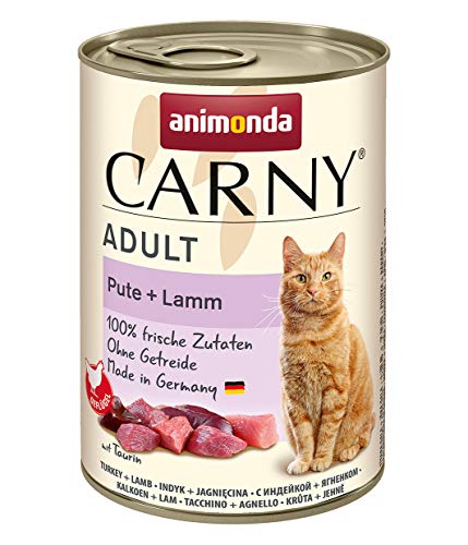 Carny Katzen Nassfutter Pute + Lamm (6 x 400g), Katzen Nassfutter von animonda ohne Getreide und Zucker, mit frischen fleischlichen Zutaten von animonda Carny