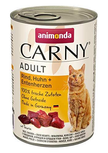 animonda Carny Adult Katzenfutter, Nassfutter für ausgewachsene Katzen, Rind, Huhn + Entenherzen, 6 x 400 g von animonda Carny