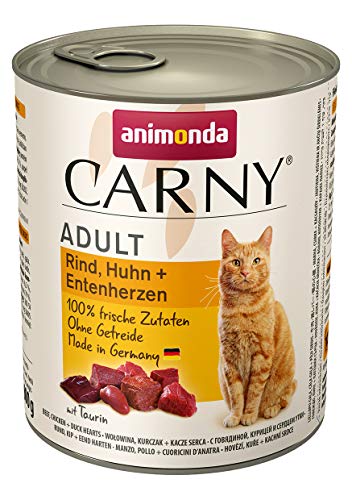 Carny Katzen Nassfutter Rind + Huhn + Entenherzen (6 x 800g), Katzen Nassfutter von animonda ohne Getreide und Zucker, mit frischen fleischlichen Zutaten von animonda Carny