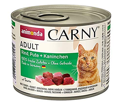 animonda Carny Adult Katzenfutter, Nassfutter für ausgewachsene Katzen, Rind, Pute + Kaninchen, 6 x 200 g von animonda Carny