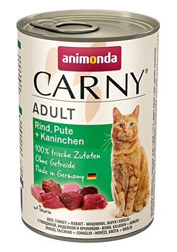 Carny Katzen Nassfutter Rind + Pute + Kaninchen (6 x 400g), Katzen Nassfutter von animonda ohne Getreide und Zucker, mit frischen fleischlichen Zutaten von animonda Carny