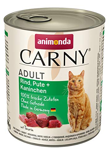 animonda Carny Adult Katzenfutter, Nassfutter für ausgewachsene Katzen, Rind, Pute + Kaninchen, 6 x 800 g von animonda Carny