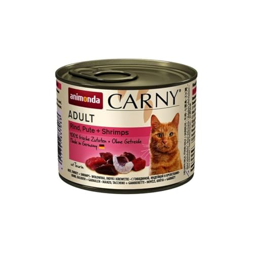 Carny Katzen Nassfutter Rind + Pute + Shrimps (6 x 200g), Katzen Nassfutter von animonda ohne Getreide und Zucker, mit frischen fleischlichen Zutaten von animonda Carny