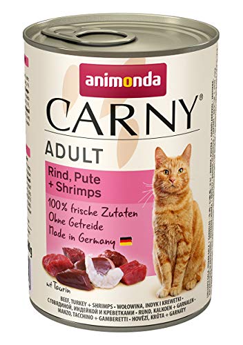 animonda Carny Adult Katzenfutter, Nassfutter für ausgewachsene Katzen, Rind, Pute + Shrimps, 6 x 400 g von animonda Carny