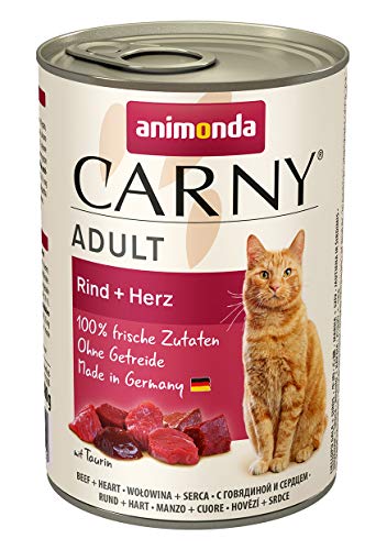 Carny Katzen Nassfutter Rind + Herz (6 x 400g), Katzen Nassfutter von animonda ohne Getreide und Zucker, mit frischen fleischlichen Zutaten von animonda Carny