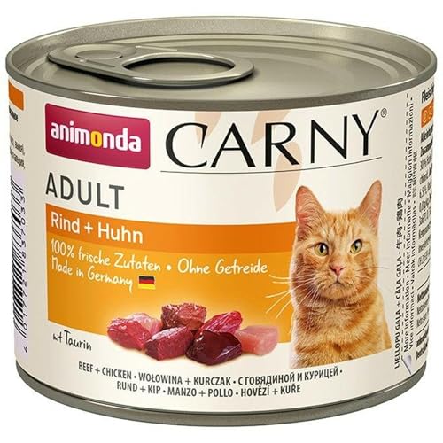 Carny Katzen Nassfutter Rind + Huhn (6 x 200g), Katzen Nassfutter von animonda ohne Getreide und Zucker, mit frischen fleischlichen Zutaten von animonda Carny