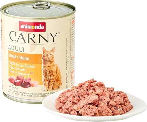 animonda Carny Adult Rind + Huhn (6 x 800 g), Katzenfutter ohne Getreide und Zucker, Katzenfutter für ausgewachsene Katzen, Nassfutter für Katzen mit 100 % frischen, fleischlichen Zutaten von animonda Carny