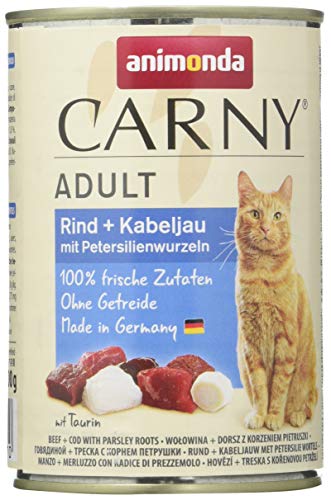 Carny Katzen Nassfutter Rind + Kabeljau mit Petersilienwurzeln (6 x 400g), Katzen Nassfutter von animonda ohne Getreide und Zucker, mit frischen fleischlichen Zutaten von animonda Carny