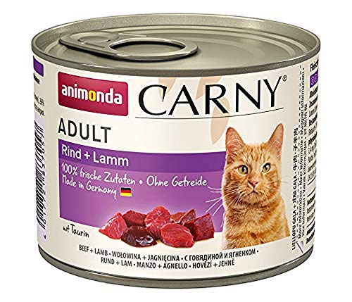 Carny Katzen Nassfutter Rind + Lamm (6 x 200g), Katzen Nassfutter von animonda ohne Getreide und Zucker, mit frischen fleischlichen Zutaten von animonda Carny