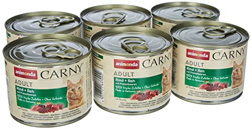 animonda Carny Carny Adult Katzenfutter, Nassfutter für ausgewachsene Katzen, Rind + Reh mit Preiselbeeren, 6 x 200 g von animonda Carny