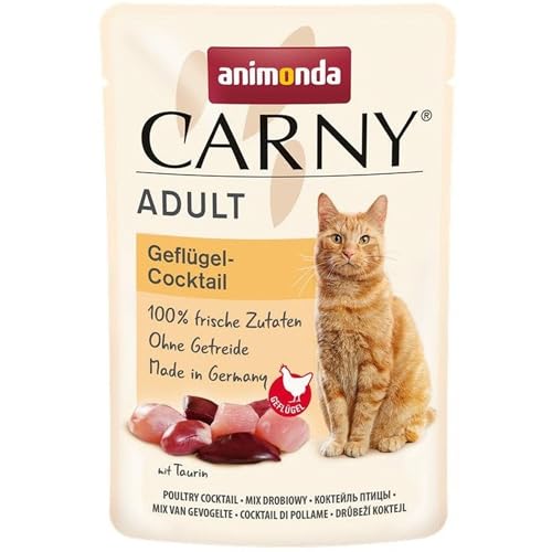 Carny Katzenfutter nass Pouch Geflügel-Cocktail (12 x 85g), Katzen Nassfutter ohne Getreide und Zucker für ausgewachsene Katzen von animonda mit frischen fleischlichen Zutaten, praktische Portionsbeutel von animonda Carny