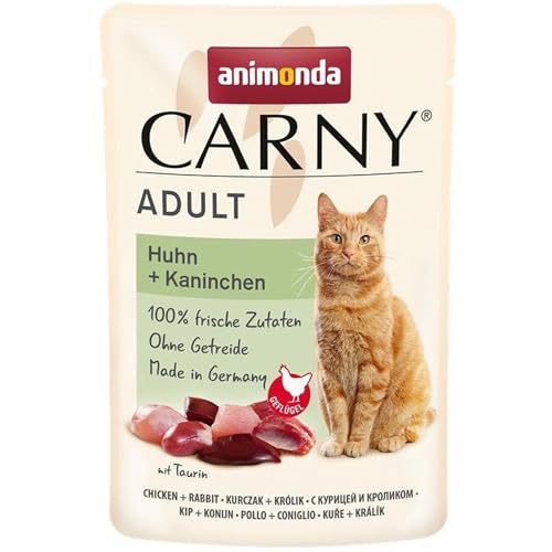 Carny Katzenfutter nass Pouch Huhn + Kaninchen (12 x 85g), Katzen Nassfutter ohne Getreide und Zucker für ausgewachsene Katzen von animonda mit frischen fleischlichen Zutaten, praktische Portionsbeutel von animonda Carny