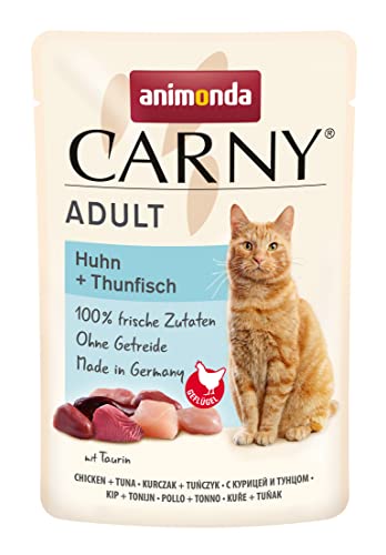 animonda Carny Adult Katzenfutter nass für ausgewachsene Katzen, im Frischebeutel, mit Huhn + Thunfisch, 12 x 85 g von animonda Carny