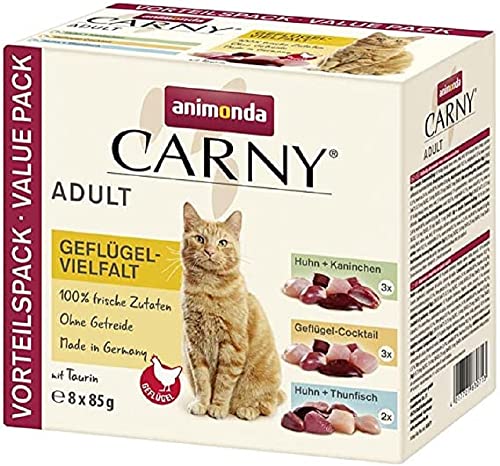 Carny Katzenfutter nass Pouch Geflügel-Mix (8 x 85g), Katzen Nassfutter ohne Getreide und Zucker für ausgewachsene Katzen von animonda mit frischen fleischlichen Zutaten, praktische Portionsbeutel von animonda Carny