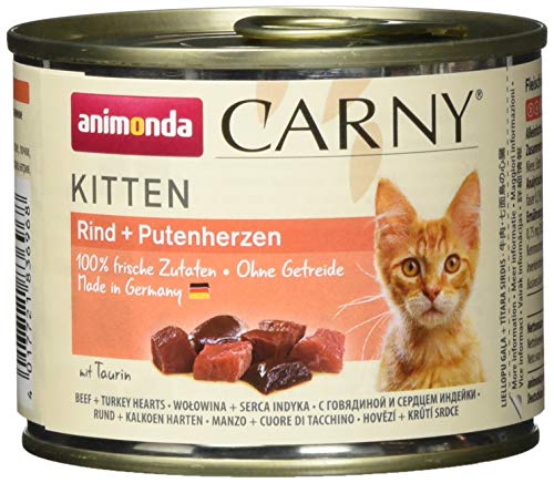 animonda Carny Kitten Katzenfutter, Nassfutter Katzen bis 1 Jahr, Rind + Putenherzen, 6 x 200 g von animonda Carny