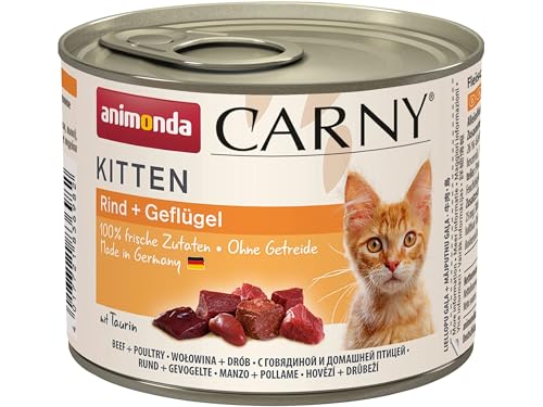 Carny Katzen Nassfutter Kitten Geflügel Cocktail (12 x 200g), Kitten Katzen Nassfutter ohne Getreide und Zucker von animonda für wachsende Kätzchen bis 1 Jahr, mit frischen Zutaten von animonda Carny