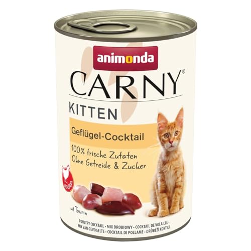 Carny Katzen Nassfutter Kitten Geflügel-Cocktail (12 x 400g), Kitten Katzen Nassfutter ohne Getreide und Zucker von animonda für wachsende Kätzchen bis 1 Jahr, mit frischen Zutaten von animonda Carny