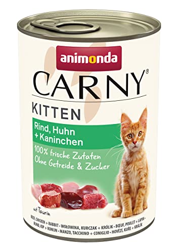 animonda Carny Kitten Nassfutter für Katzen, Katzenfutter Dosen nass für Kitten, Rind, Huhn + Kaninchen 12 x 400 g von animonda Carny