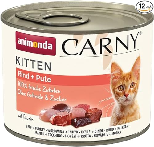 animonda Carny Kitten Nassfutter für Junge Katzen, Dose Katzenfutter für Junge Katzen, Rind + Pute 12 x 200 g von animonda Carny