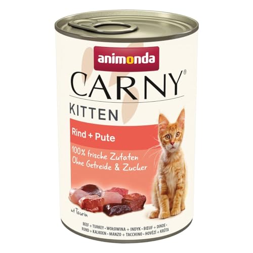 Carny Katzen Nassfutter Kitten Rind + Pute (12 x 400g), Kitten Katzen Nassfutter ohne Getreide und Zucker von animonda für wachsende Kätzchen bis 1 Jahr, mit frischen Zutaten von animonda Carny