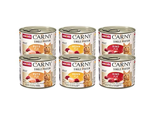 Carny Katzen Nassfutter Single Protein Mix Pur (6 x 200g), Katzen Nassfutter mit nur einer Proteinquelle von animonda, Katzenfutter für ausgewachsene Katzen von animonda Carny