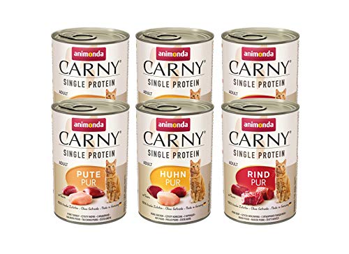 Carny Katzen Nassfutter Single Protein Mix Pur (6 x 400g), Katzen Nassfutter mit nur einer Proteinquelle von animonda, Katzenfutter für ausgewachsene Katzen von animonda Carny