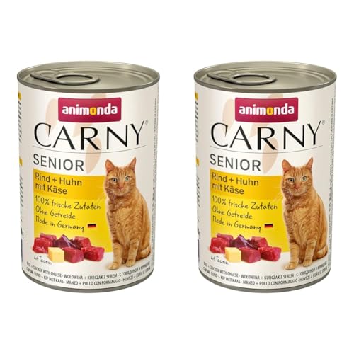 animonda Katzenfutter Carny Senior, Nassfutter für Katzen ab 7 Jahren, Rind + Huhn mit Käse, 6 x 400 g (Packung mit 2) von animonda Carny