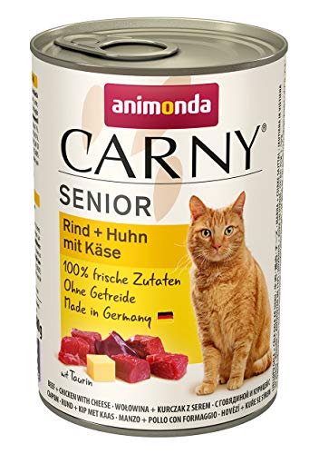 Carny Katzen Nassfutter Senior Rind + Huhn mit Käse (6 x 400g), Katzenfutter nass von animonda ohne Getreide und Zucker für Katzen ab 7 Jahren mitfrischen und fleischigen Zutaten von animonda Carny