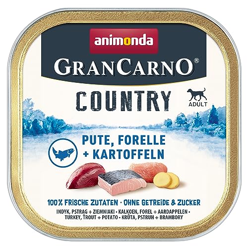 GranCarno Hunde Nassfutter Country Pute, Forelle + Kartoffel (22x 150g), Hundefutter nass ohne Getreide und Zucker von animonda, für ausgewachsene Hunde, mit frischen fleischlichen Zutaten von Grancarno