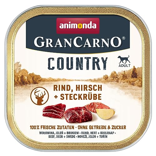 animonda GranCarno Country Nassfutter in Schale für erwachsene Hunde mit Rind, Hirsch + Steckrübe 150 g von animonda GranCarno