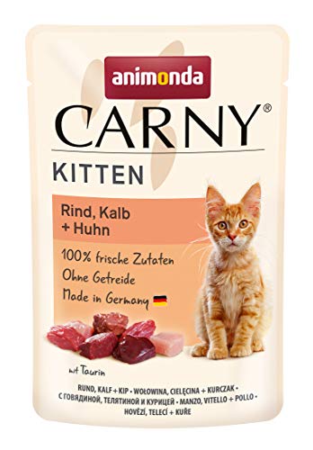 animonda Carny Kitten Rind, Kalb + Huhn (12 x 85 g), Kitten Nassfutter für wachsende Kätzchen, Katzenfutter ohne Getreide und Zucker, Katzennassfutter mit 100 % frischen Zutaten von animonda Carny