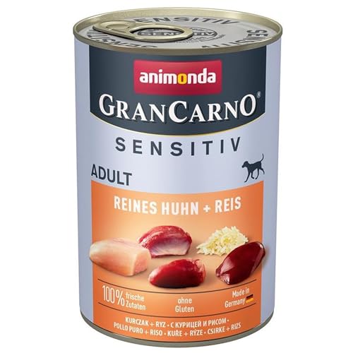 animonda Gran Carno Adult Sensitiv Hundefutter, Nassfutter für ausgewachsene Hunde, Reines Huhn + Reis, 6 x 400 g von Grancarno