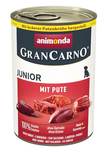 GranCarno Hunde Nassfutter mit Pute (6 x 400g), Welpenfutter nass ohne Getreide von animonda für Junge Hunde, mit frischen fleischlichen Zutaten, Junior Hundefutter von Grancarno