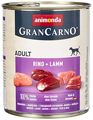 GranCarno Hunde Nassfutter mit Rind + Lamm (6 x 800 g), Hundefutter nass ohne Getreide und Zucker von animonda, für ausgewachsene Hunde, mit frischen fleischlichen Zutaten von Grancarno