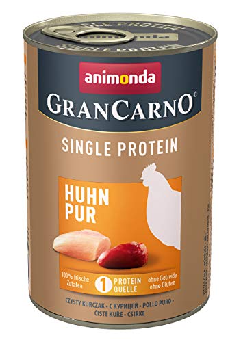 GranCarno Hunde Nassfutter Single Protein Huhn pur (6 x 400g), Hundefutter nass ohne Getreide und Zucker von animonda, für ausgewachsene Hunde, mit frischen fleischlichen Zutaten von Grancarno