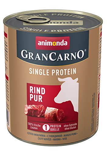 GranCarno Hunde Nassfutter Single Protein Rind pur (6 x 800g), Hundefutter nass ohne Getreide und Zucker von animonda, für ausgewachsene Hunde, mit frischen fleischlichen Zutaten von Grancarno