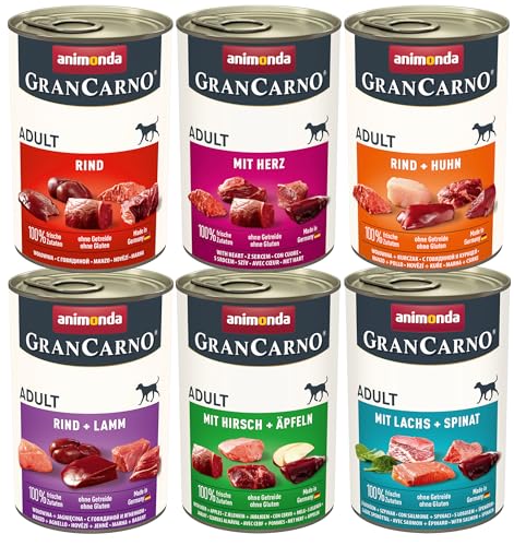 animonda GranCarno Adult Herzhafte Variation (6 x 400 g), Hunde Nassfutter für ausgewachsende Hunde, Nassfutter für Hunde mit 100 % frischen, fleischlichen Zutaten, Hundefutter ohne Getreide von animonda GranCarno