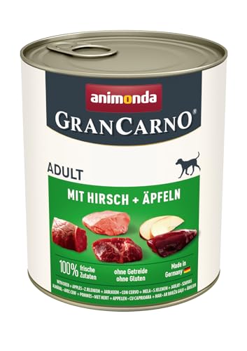 GranCarno Hunde Nassfutter mit Hirsch + Äpfeln (6 x 800 g), Hundefutter nass ohne Getreide und Zucker von animonda, für ausgewachsene Hunde, mit frischen fleischlichen Zutaten von Grancarno