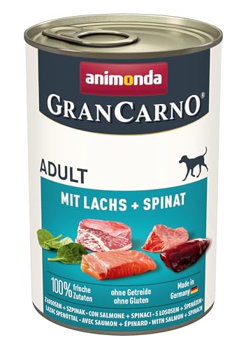 GranCarno Hunde Nassfutter mit Lachs + Spinat (6 x 400 g), Hundefutter nass ohne Getreide und Zucker von animonda, für ausgewachsene Hunde, mit frischen fleischlichen Zutaten von Grancarno