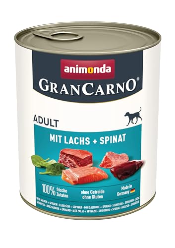 GranCarno Hunde Nassfutter mit Lachs + Spinat (6 x 800 g), Hundefutter nass ohne Getreide und Zucker von animonda, für ausgewachsene Hunde, mit frischen fleischlichen Zutaten von Grancarno