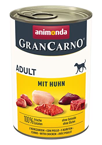 animonda GranCarno Adult mit Huhn (12 x 400 g), Hunde Nassfutter für erwachsene Hunde, Nassfutter für Hunde mit 100 % frischen, fleischlichen Zutaten, Hundefutter ohne Getreide von animonda GranCarno