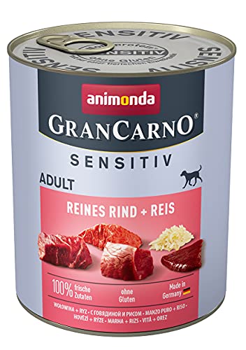 animonda GranCarno Gran Carno Adult Sensitiv Hundefutter, Nassfutter für ausgewachsene Hunde, Reines Rind + Reis, 6 x 800 g von animonda GranCarno