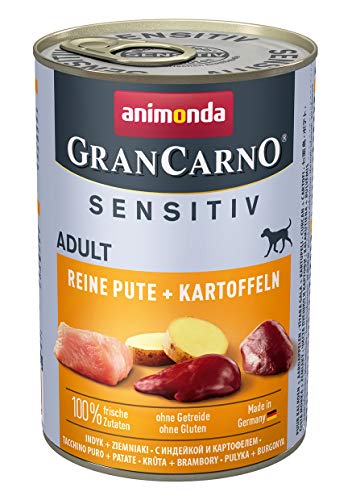 GranCarno Hunde Nassfutter Sensitiv Reine Pute + Kartoffeln (6 x 400g), Hundefutter nass ohne Getreide und Zucker von animonda, für ausgewachsene Hunde, mit frischen fleischlichen Zutaten von Grancarno