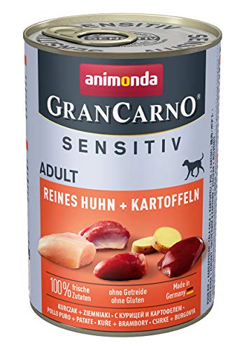 GranCarno Hunde Nassfutter Sensitiv Reines Huhn + Kartoffeln (6 x 400g), Hundefutter nass ohne Getreide und Zucker von animonda, für ausgewachsene Hunde, mit frischen fleischlichen Zutaten von Grancarno