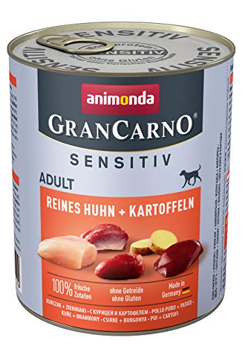 GranCarno Hunde Nassfutter Sensitiv Reines Huhn + Kartoffeln (6 x 800g), Hundefutter nass ohne Getreide und Zucker von animonda, für ausgewachsene Hunde, mit frischen fleischlichen Zutaten von Grancarno