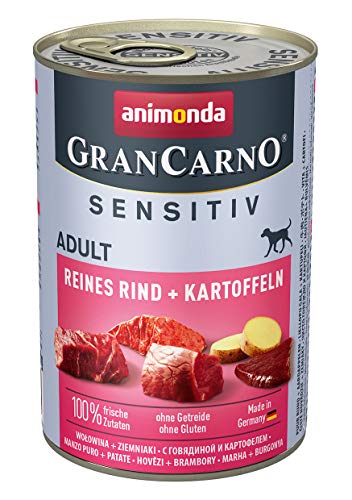 GranCarno Hunde Nassfutter Sensitiv Reines Rind + Kartoffeln (6 x 400g), Hundefutter nass ohne Getreide und Zucker von animonda, für ausgewachsene Hunde, mit frischen fleischlichen Zutaten von Grancarno