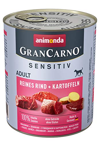 animonda GranCarno Adult Sensitiv Rind + Kartoffeln (6 x 800 g), Hunde Nassfutter für ernährungssensible Hunde, Nassfutter für Hunde mit bekömmlichen Zutaten, Sensitives Hundefutter ohne Getreide von Grancarno