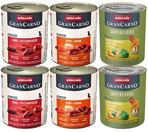 animonda GranCarno Junior Hundefutter, Nassfutter für wachsende Hunde, Junior Mixpack, 6 x 800 g von animonda GranCarno